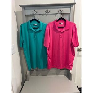 Two Callaway Opti-Dri Mens Polo Golf Performance Shirts Pink Green‎ Size L Flaw